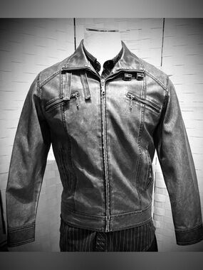 Men's Vintage-Style BKE Dark Gray Faux Leather Jacket  Size Medium